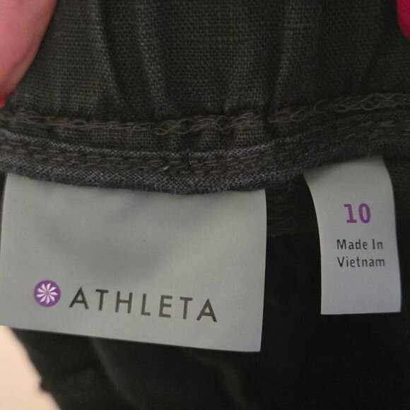 Athleta Linen Ankle Pants Black Pockets Drawstring Size 10 - Picture 6 of 6